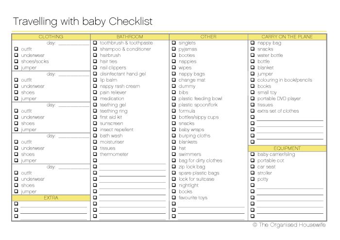 Traveling with a baby checklist